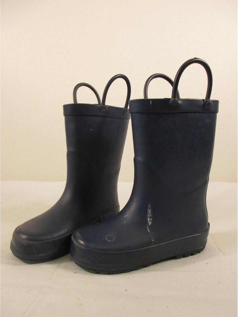 Lone Cone Rain Boots Kids 7 Navy Waterproof Rubber Pull On Handles Wellies